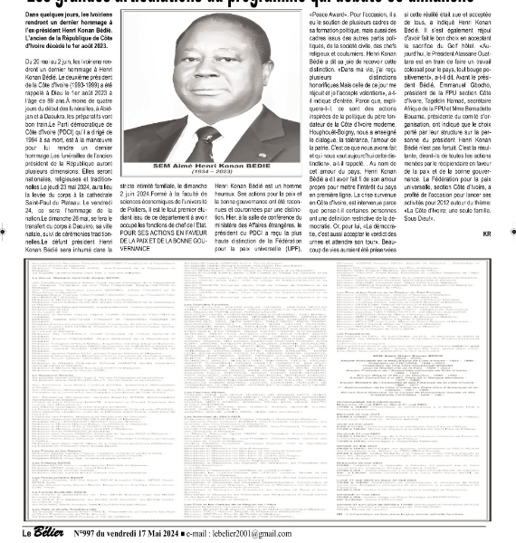 programme des obsèques du PR Henri Konan Bédié